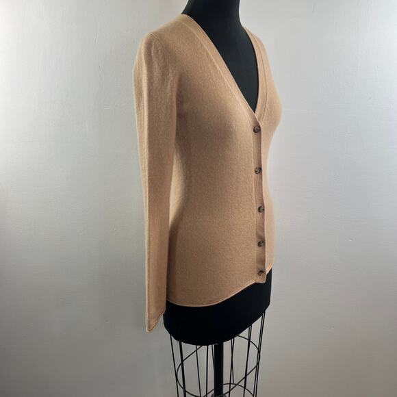 THEORY Beige Cashmere Bell Sleeve Cardigan V-Neckline Button-Down Size S Small - Picture 6 of 12